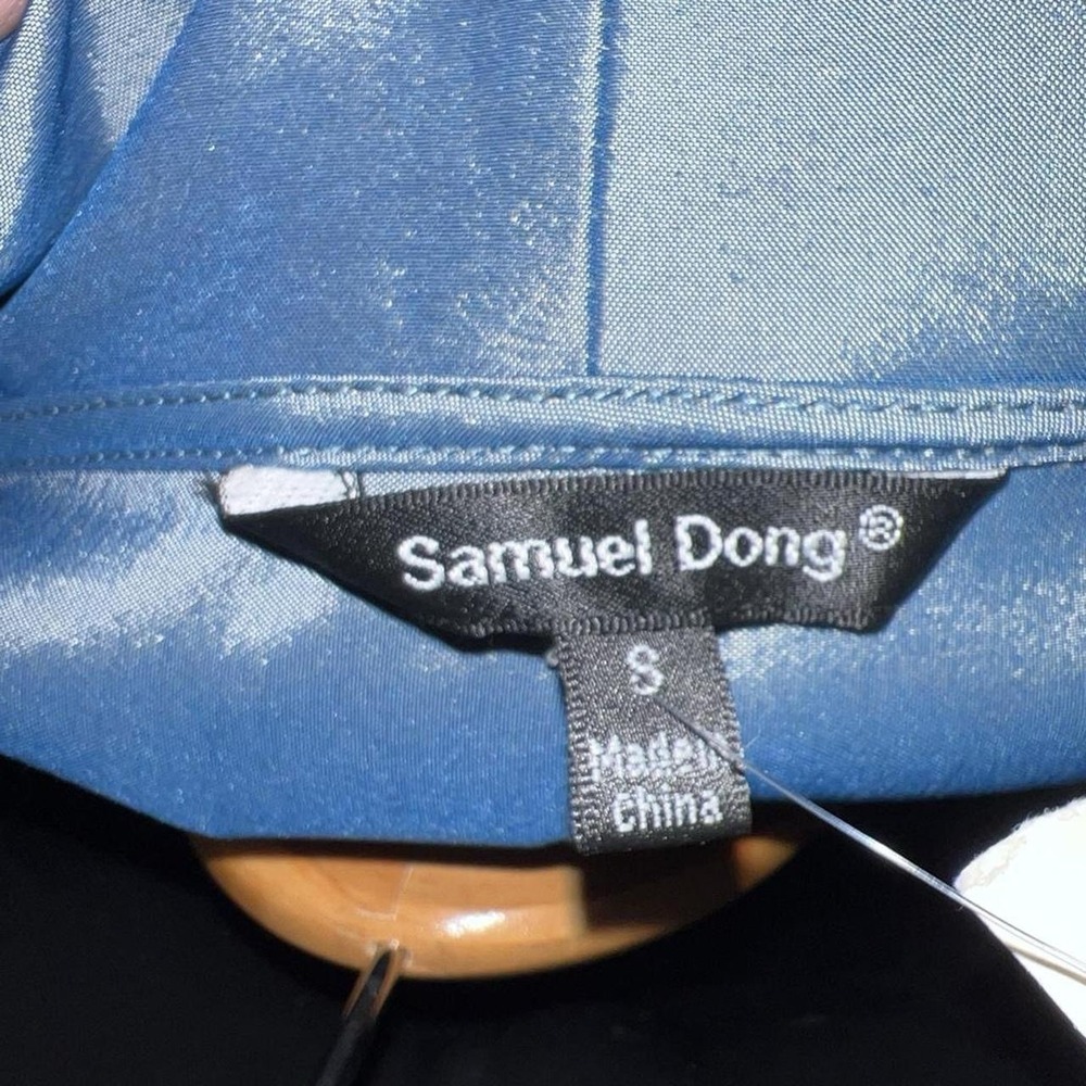 Samuel Dong Slate Blue Ruffled Zip-Front Jacket - Slim-Fit Long-Sleeve Shacket, - Picture 7 of 8